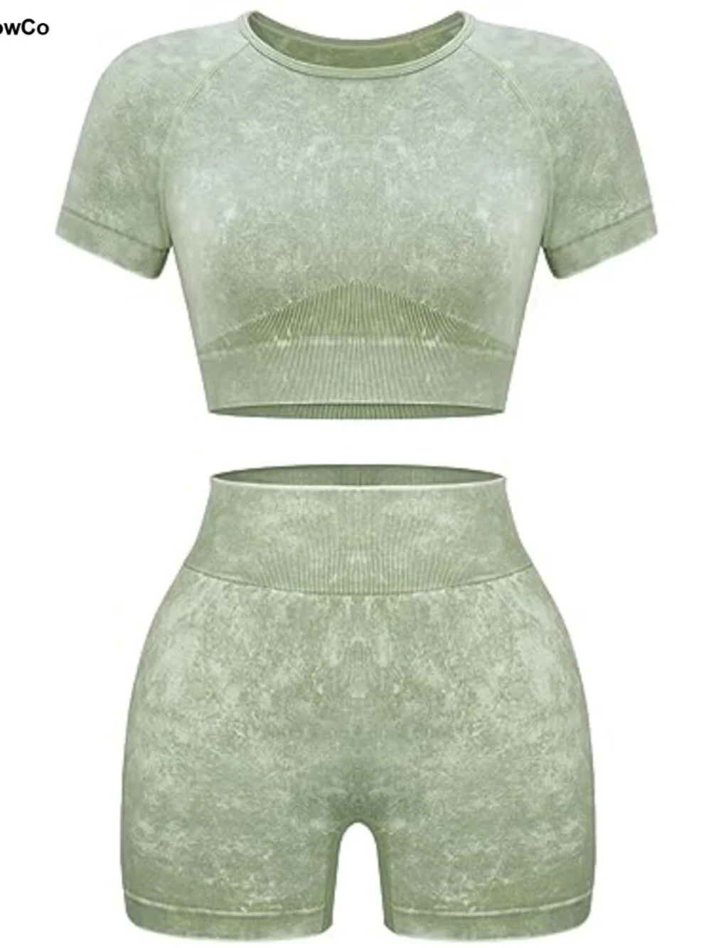 Seamless Acid Wash Yoga Outfits Shorts and Crop Top Matching Gym Athletic